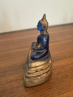 Buddha Vintage Blue-Gold Lucite Resin Meditation Sitting Statue Figure