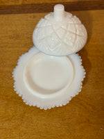 Vintage Mini Westmoreland Milk Glass Butter Dish with Lid – Diamond Pattern – Farmhouse Kitchen