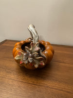 Ceramic Glazed Fall Hues Pumpkin Basket Bowl