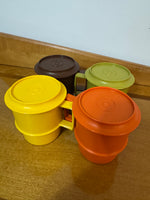 Vintage Tupperware Mugs-Cups Set of 4 with Coaters-or-Lids