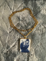 Vintage Chinese Porcelain Shard Pendant with Gold-tone Chain