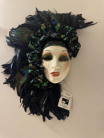 Vintage Clay Art Musical Mask Peacock Feathers Art Deco Style Wall Decor