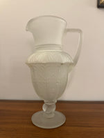 Vintage Frosted Matte Victorian Art Deco Style Stemmed Handle Glass Pitcher Vase RARE