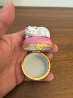 Porcelain Trinket Box Sleeping Cat Kitten