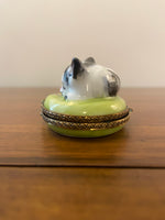 Vintage Limoges Chamart France Sleeping Cat Trinket Box