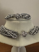 Silver Tone Multi-strands Crystal-Glass Necklace and Bracelet