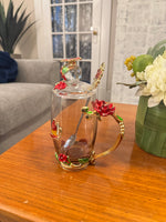 BTaT Brew To Tea A Cups with Lids Spoons Butterfly Flowers Design Glass Set