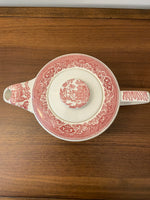 Vintage Ceramic Willow Pink Rose Transferware Teapot