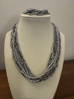 Silver Tone Multi-strands Crystal-Glass Necklace and Bracelet