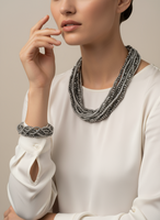 Silver Tone Multi-strands Crystal-Glass Necklace and Bracelet