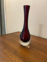 Vintage Murano Ruby Red Long Neck Teardrop Weighted Glass Bud Vase