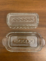 Vintage Anchor Hocking Clear Diamond Cut Glass Butter Dish