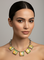 Iridescent Holographic Foil Chunk Resin Rhinestone Necklace