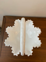 Vintage Milk Glass Fenton Ruffled Basket Bowl