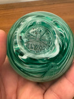 Elwood Art Glass Handmade Paperweight Green-White Swirl in Clear