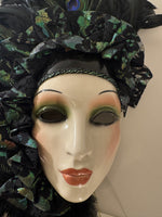 Vintage Clay Art Musical Mask Peacock Feathers Art Deco Style Wall Decor