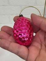 Vintage USSR Blown Glass Hot Pink Fruit or Nut Shaped Christmas Ornament