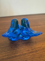 Vintage Art Blue Glass Bluebird Two Birds on Heart
