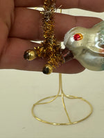Handmade Vintage-Inspired Bird & Pear Christmas Ornament – Created with Vintage Glass Ornaments & Mixed Materials