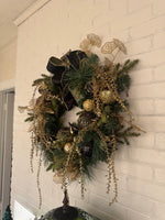 Holiday Decor Christmas Halloween Gold Black Wreath