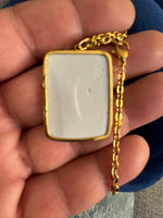 Vintage Chinese Porcelain Shard Pendant with Gold-tone Chain