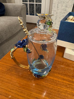 BTaT Brew To Tea A Cups with Lids Spoons Butterfly Flowers Design Glass Set