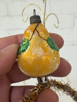 Handmade Vintage-Inspired Bird & Pear Christmas Ornament – Created with Vintage Glass Ornaments & Mixed Materials