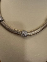 Silver-Golden Tone Snake Chain and Crystal Accent Necklace Fashion Jewelry