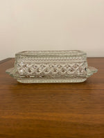 Vintage Anchor Hocking Clear Diamond Cut Glass Butter Dish