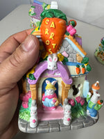 Vintage Lighted Easter Bunnies Village Set of 7