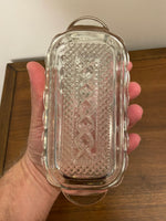 Vintage Anchor Hocking Clear Diamond Cut Glass Butter Dish
