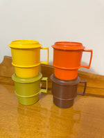 Vintage Tupperware Mugs-Cups Set of 4 with Coaters-or-Lids