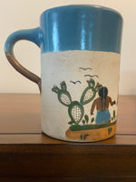 Handmade Studio Pottery Mug – Blue Glaze Southwest Botanical Design