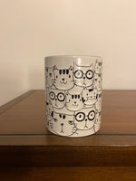 Black & White Cat Mug – All-Over Whimsical Cat Pattern Ceramic Coffee Cup
