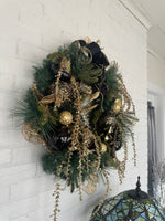 Holiday Decor Christmas Halloween Gold Black Wreath