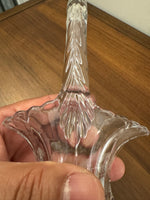Vintage Crystal Glass Basket Vase Cut-Etched Design Daisy Flower Pattern