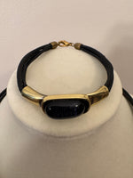 Metal Gold-tone and Leather Dichroic Glass Set of Bracelet and Chocker Necklace