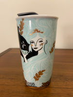 Starbucks 12 oz Porcelain Tumbler Mug with Lid Mermaid Design