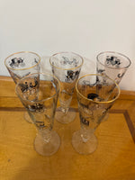 Vintage Libbey Glass Antique Cars Graphics Trimmed Set Of 5