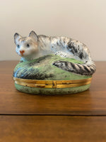 Limoges Piotet Chamart Porcelain Trinket Box Cat