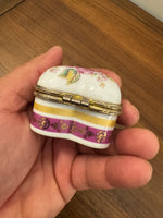 Vintage Small Porcelain Heart Shaped Jewelry Trinket Box