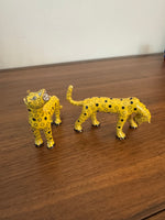 Brass Enameled Cloisonne Cheetah Set of 2 Figurines