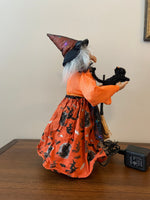 Vintage Fiber-optic Halloween Witch with Cat and Broom