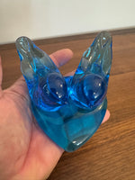 Vintage Art Blue Glass Bluebird Two Birds on Heart