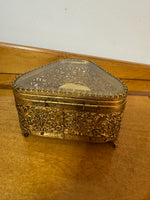Vintage Filigree Gold-tone Footed Trinket Jewelry Box