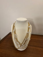 Gold-tone Multistrands Chain Faux Pearls Necklace