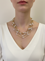 Gold-tone Multistrands Chain Faux Pearls Necklace