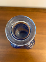 Vintage MCM Blue Glass Bottle Decanter Grapes Design