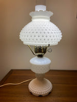 Vintage Milky Glass Hobnail Raffled Hurricane Lamp