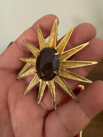 Vintage Vans Authentic Gold-tone Smoky-tone Rhinestone Starburst Brooch Pin